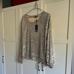 NWT Champagne sequin sweatshirt style sweater, Cable & Gauge, Sz L